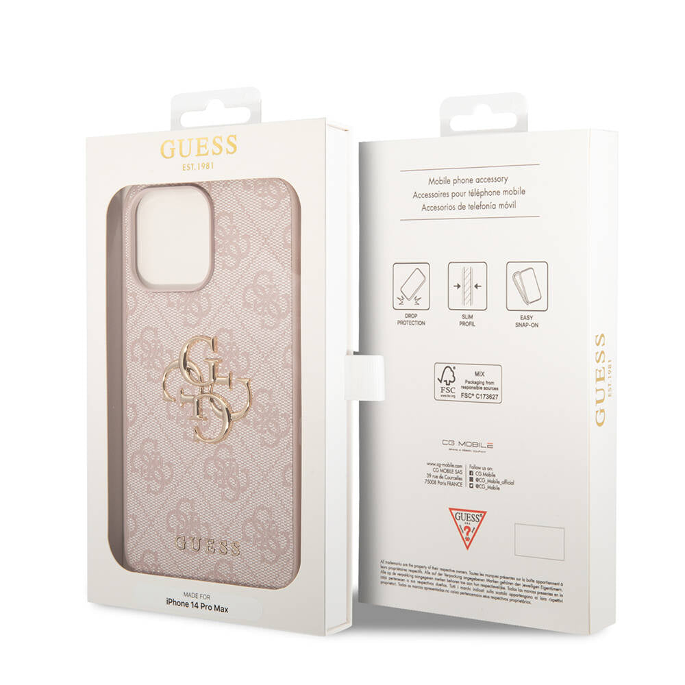 Apple iPhone 14 Pro Max Case GUESS PU Leather Large Metal Logo Design Cover Brown