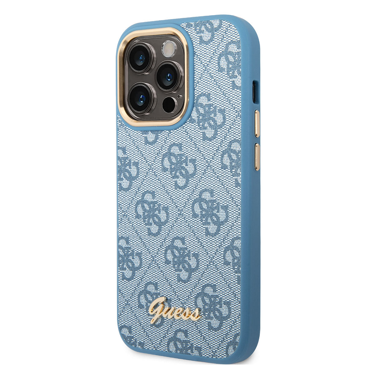 Apple iPhone 14 Pro Max Case GUESS PU Leather Metal Logo Design Cover Blue