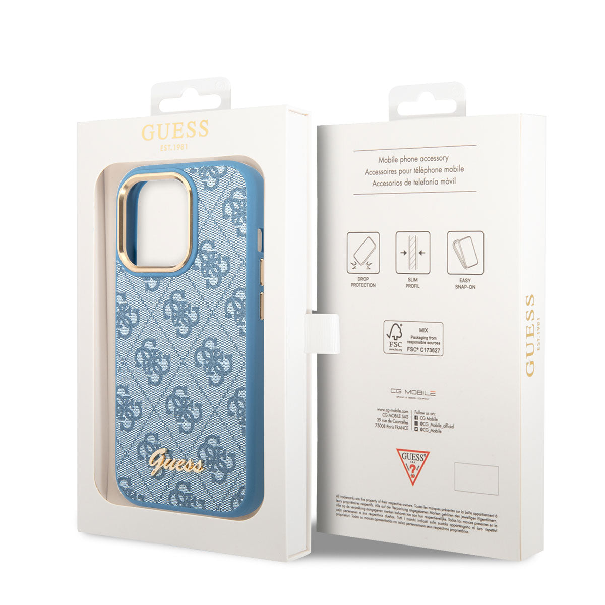 Apple iPhone 14 Pro Max Case GUESS PU Leather Metal Logo Design Cover Blue