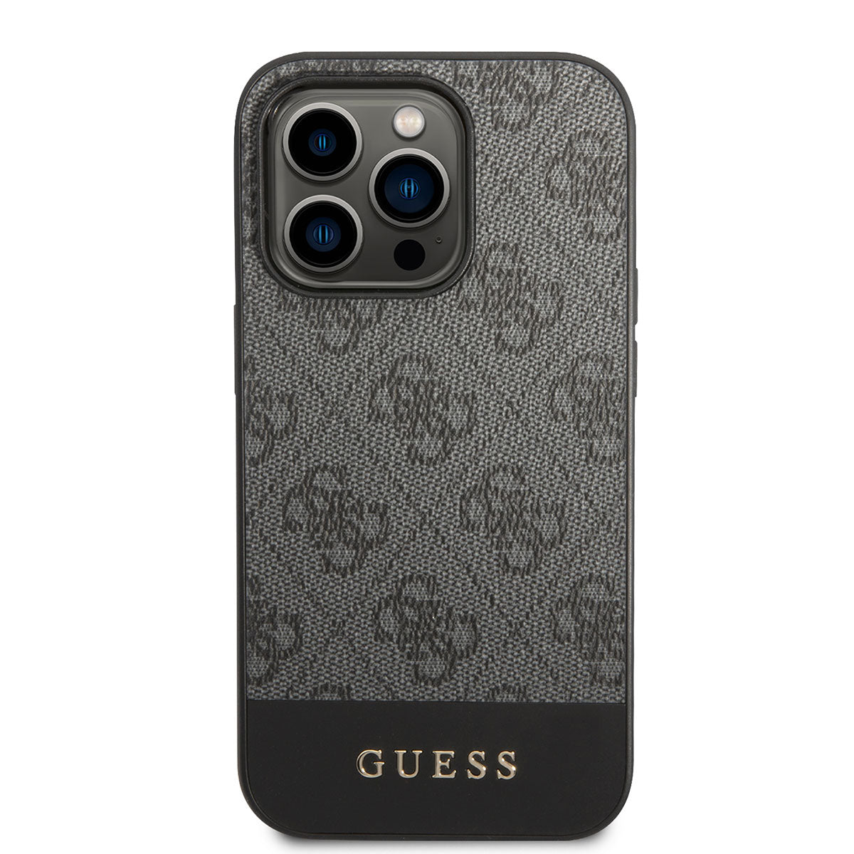 Apple iPhone 14 Pro Max Case GUESS PU Leather Stripe Logo Design Cover Gray