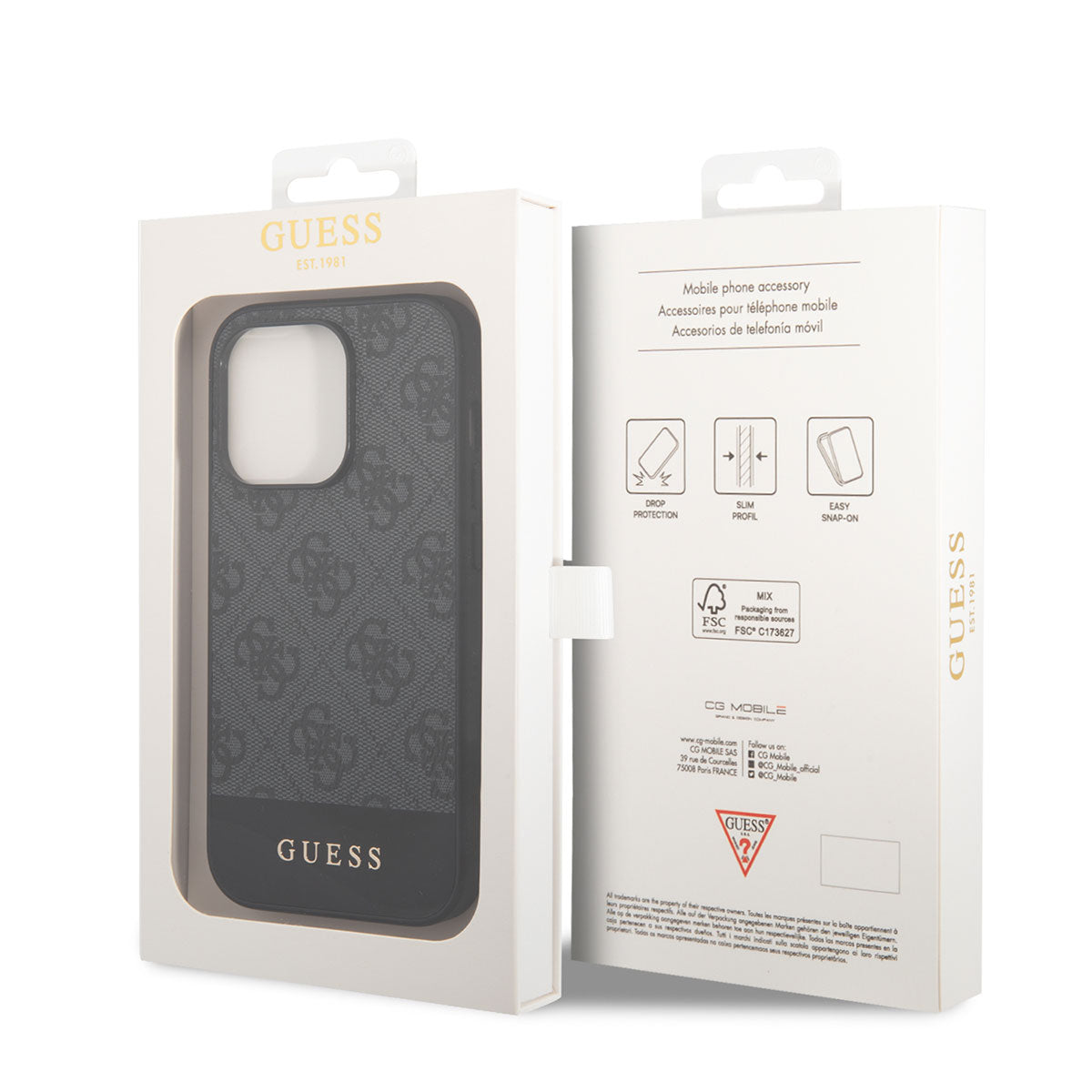 Apple iPhone 14 Pro Max Case GUESS PU Leather Stripe Logo Design Cover Gray