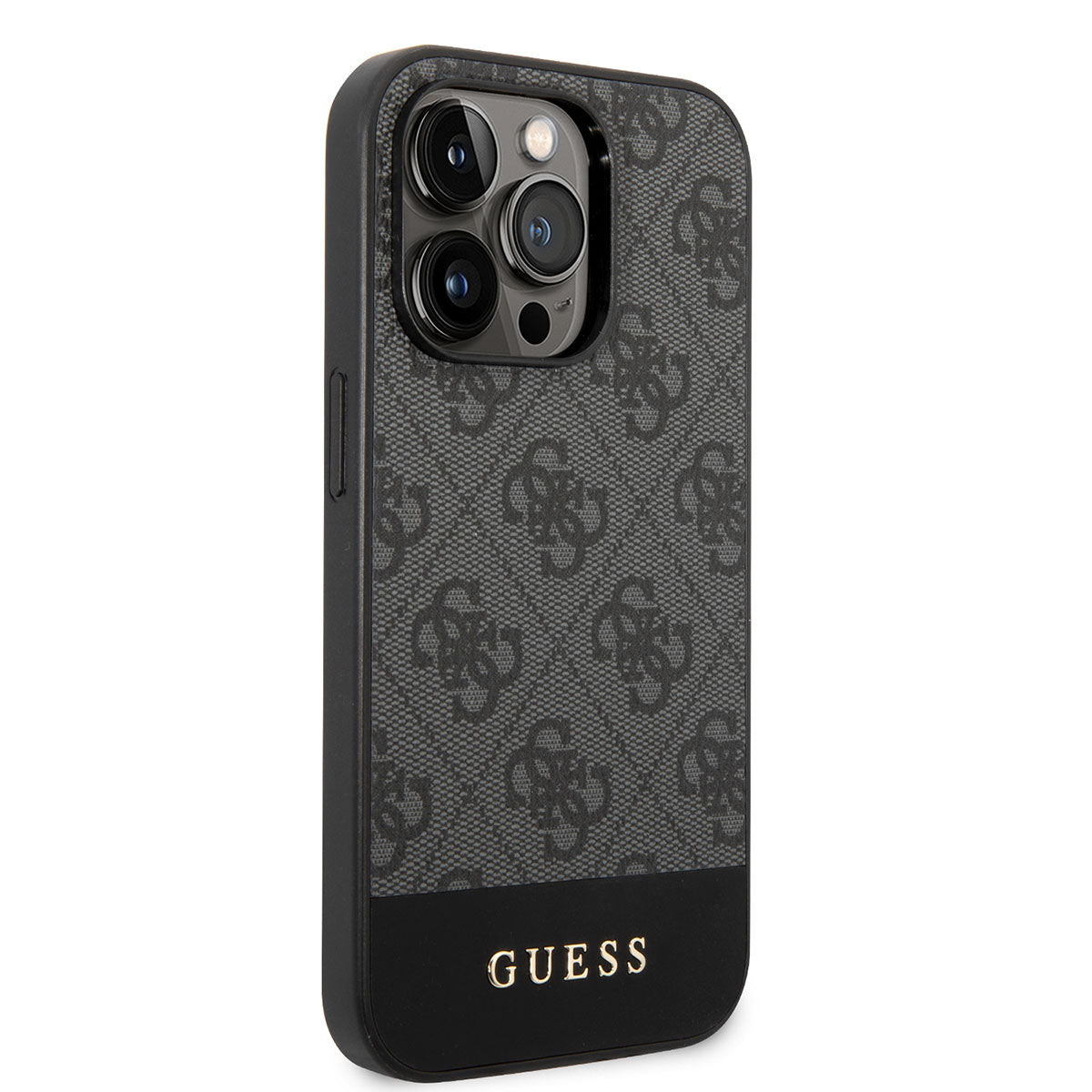 Apple iPhone 14 Pro Max Case GUESS PU Leather Stripe Logo Design Cover Gray