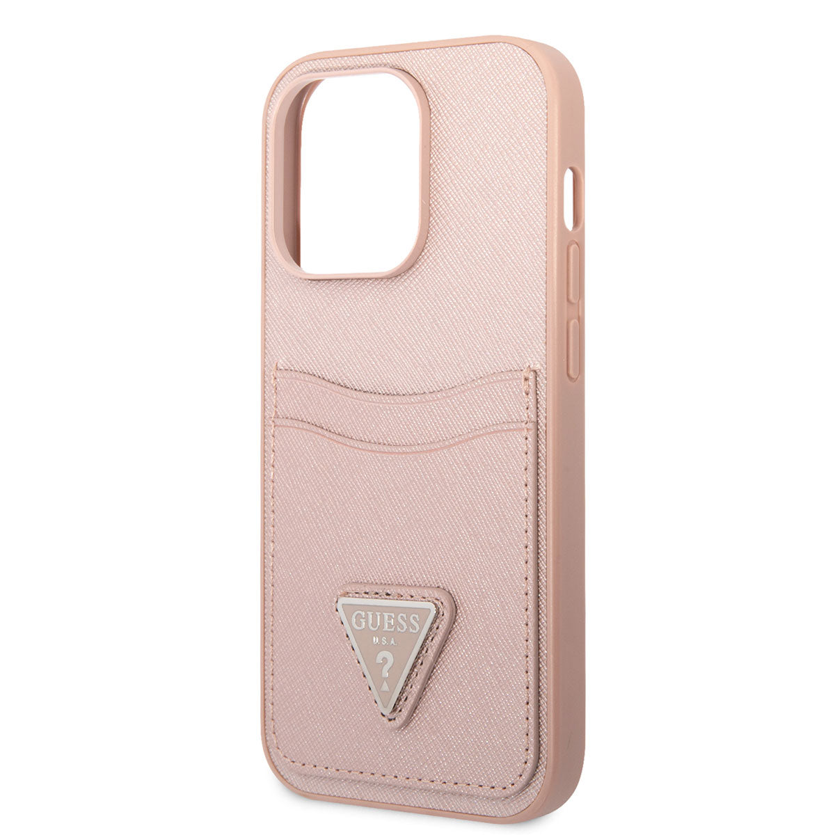 Apple iPhone 14 Pro Max Case GUESS PU Saffron Leather Card Holder Design Cover Pink