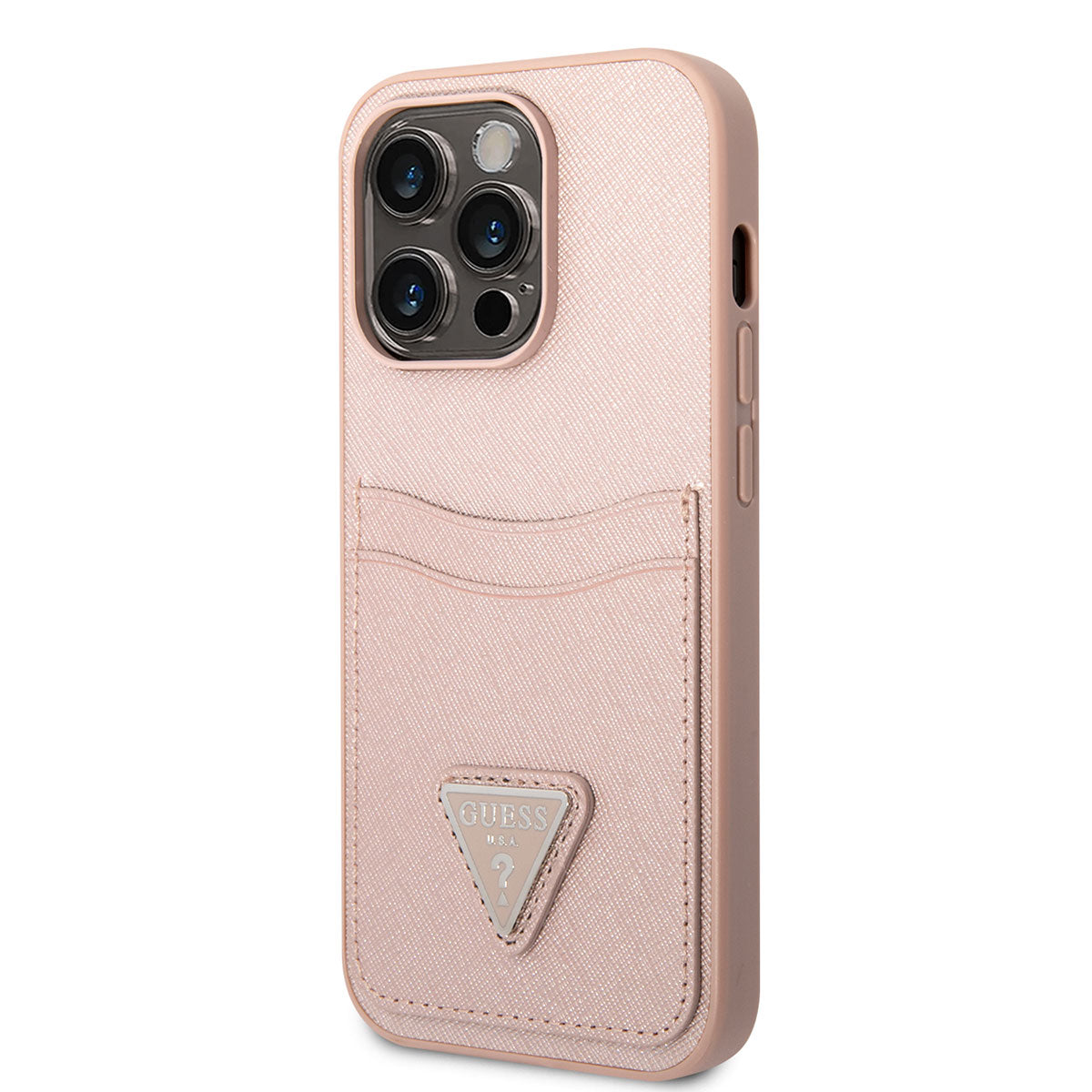 Apple iPhone 14 Pro Max Case GUESS PU Saffron Leather Card Holder Design Cover Pink