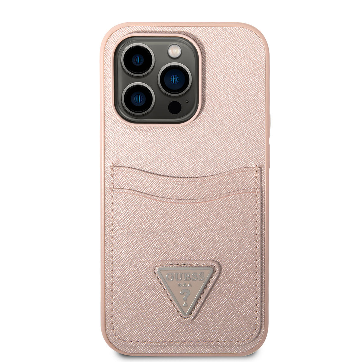 Apple iPhone 14 Pro Max Case GUESS PU Saffron Leather Card Holder Design Cover Pink