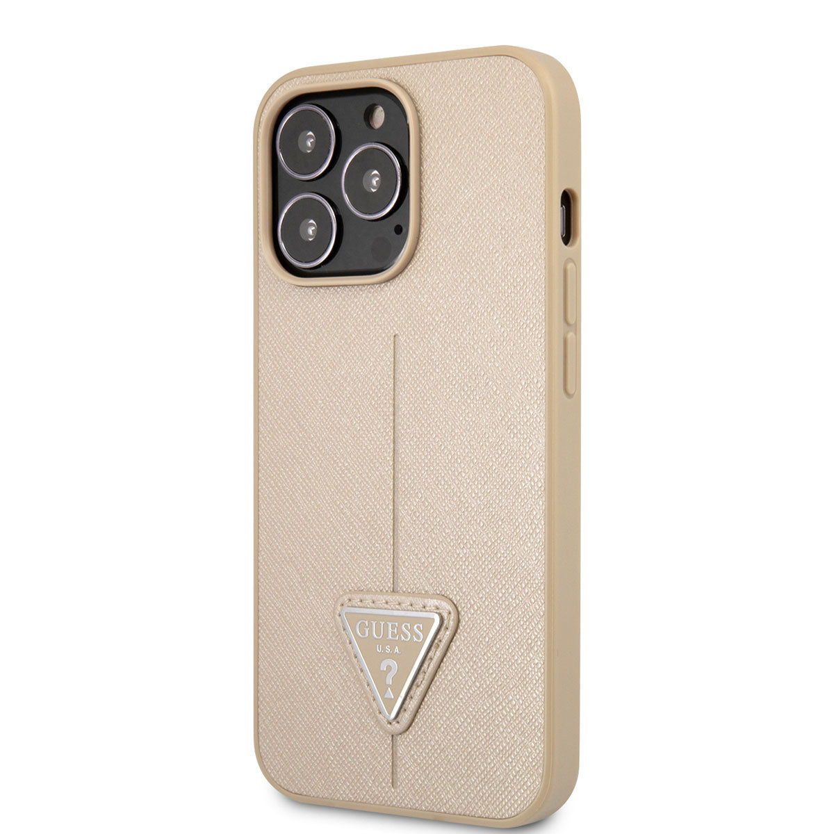 Apple iPhone 14 Pro Max Case GUESS PU Saffron Leather Triangle Logo Design Cover Black