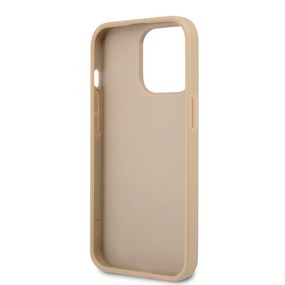Apple iPhone 14 Pro Max Case GUESS PU Saffron Leather Triangle Logo Design Cover Cream