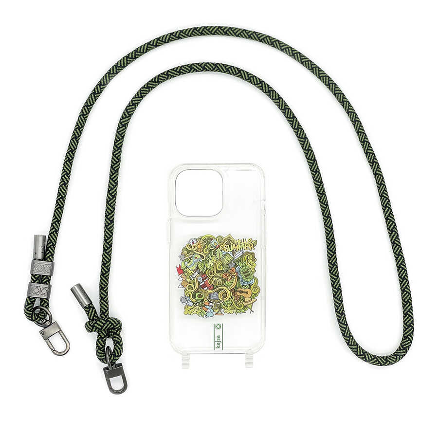 Apple iPhone 14 Pro Max Case Kajsa Missy And Match Transparent Patterned Rope Strap Cover Yellow