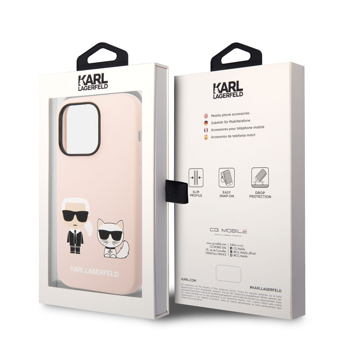 Apple iPhone 14 Pro Max Case Karl Lagerfeld M-safe Charging Feature Silicone K&C Design Cover Pink Clear