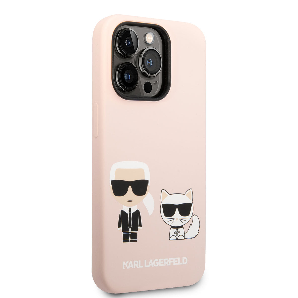 Apple iPhone 14 Pro Max Case Karl Lagerfeld M-safe Charging Feature Silicone K&C Design Cover Pink Clear