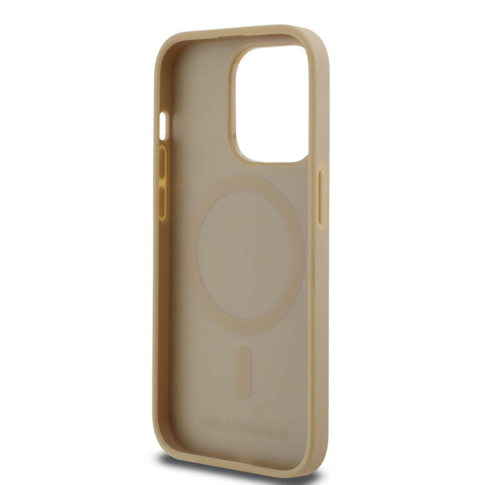 Apple iPhone 14 Pro Max Case Karl Lagerfeld Original Licensed M-safe Charging Feature KL Printed Hot Stamp Cover Cream