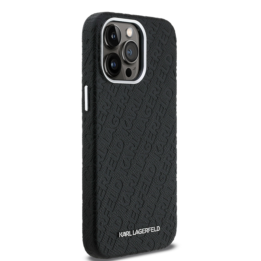 Apple iPhone 14 Pro Max Case Karl Lagerfeld Original Licensed PU Leather Stamped Metal Lettering Logo Cover Black