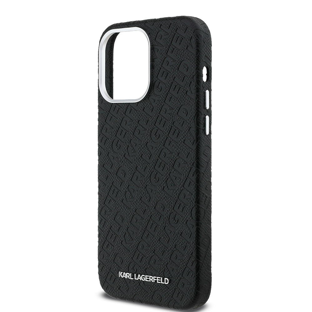 Apple iPhone 14 Pro Max Case Karl Lagerfeld Original Licensed PU Leather Stamped Metal Lettering Logo Cover Black