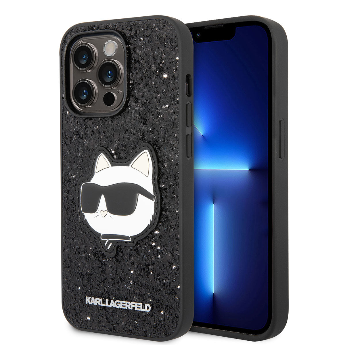 Apple iPhone 14 Pro Max Case Karl Lagerfeld Shiny Stone Choupette Design Cover Silver
