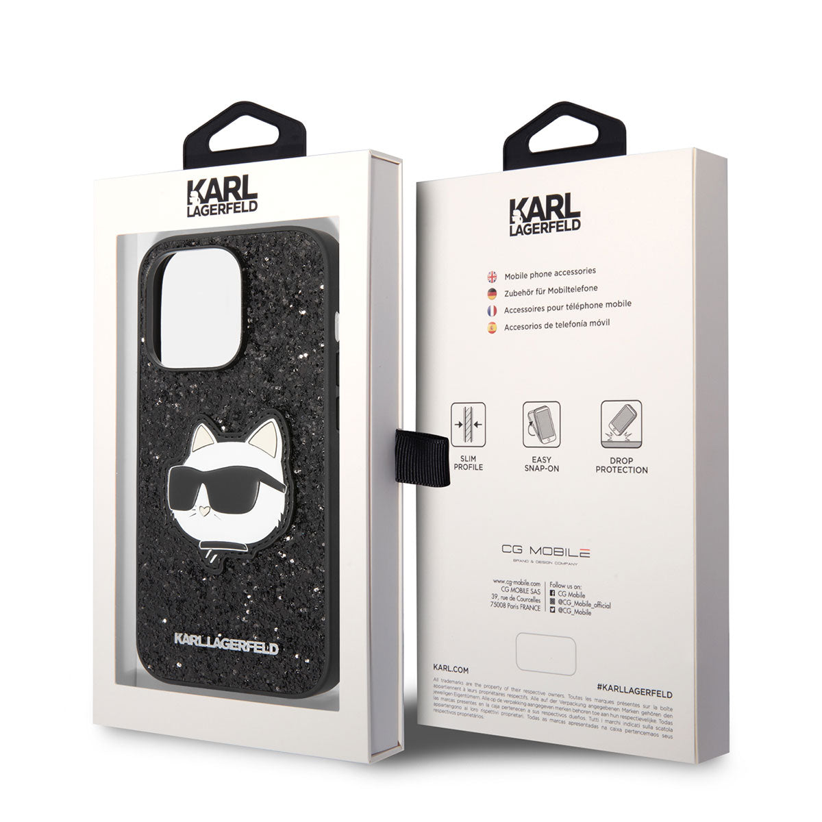 Apple iPhone 14 Pro Max Case Karl Lagerfeld Shiny Stone Choupette Design Cover Silver