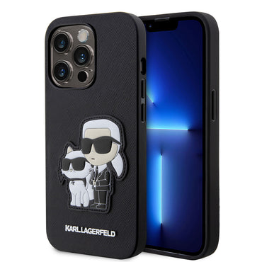 Apple iPhone 14 Pro Max Case Karl Lagerfeld Saffiano Leather K&C Design Cover Black