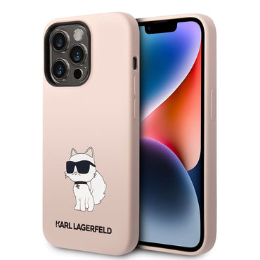 Apple iPhone 14 Pro Max Kılıf Karl Lagerfeld Silikon Choupette Dizayn Kapak Pembe