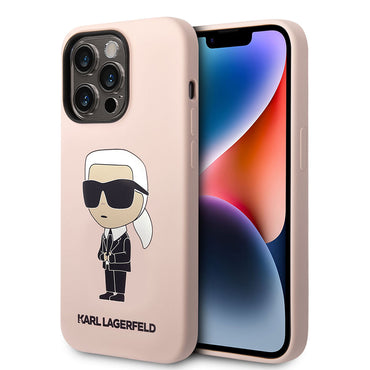 Apple iPhone 14 Pro Max Kılıf Karl Lagerfeld Silikon Karl Dizayn Kapak Pembe