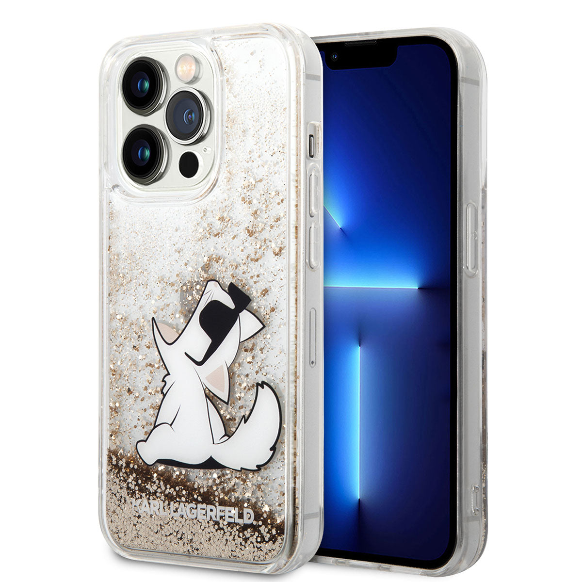 Apple iPhone 14 Pro Max Case Karl Lagerfeld Liquid Glitter Choupette Design Cover Gold