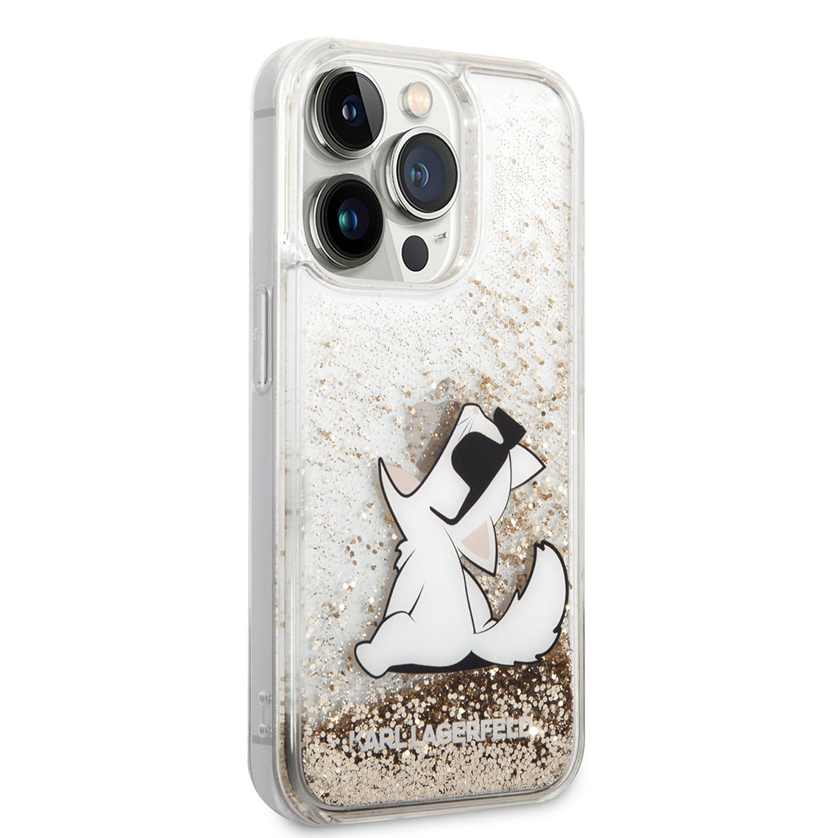 Apple iPhone 14 Pro Max Case Karl Lagerfeld Liquid Glitter Choupette Design Cover Gold