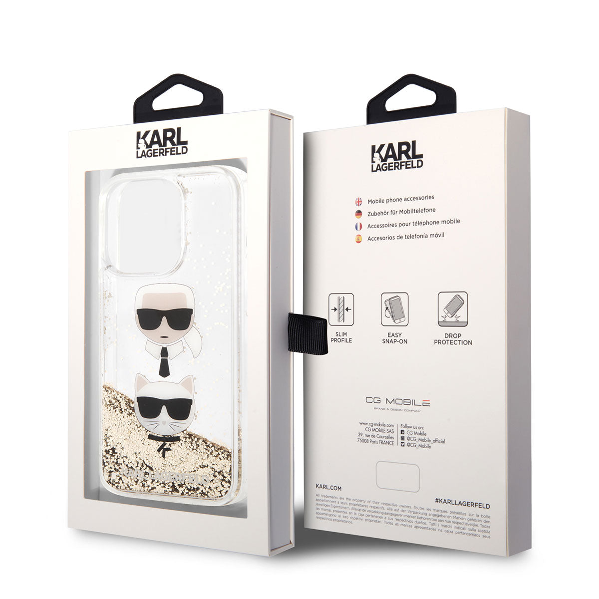 Apple iPhone 14 Pro Max Case Karl Lagerfeld Liquid Glitter K&C Head Design Cover Silver