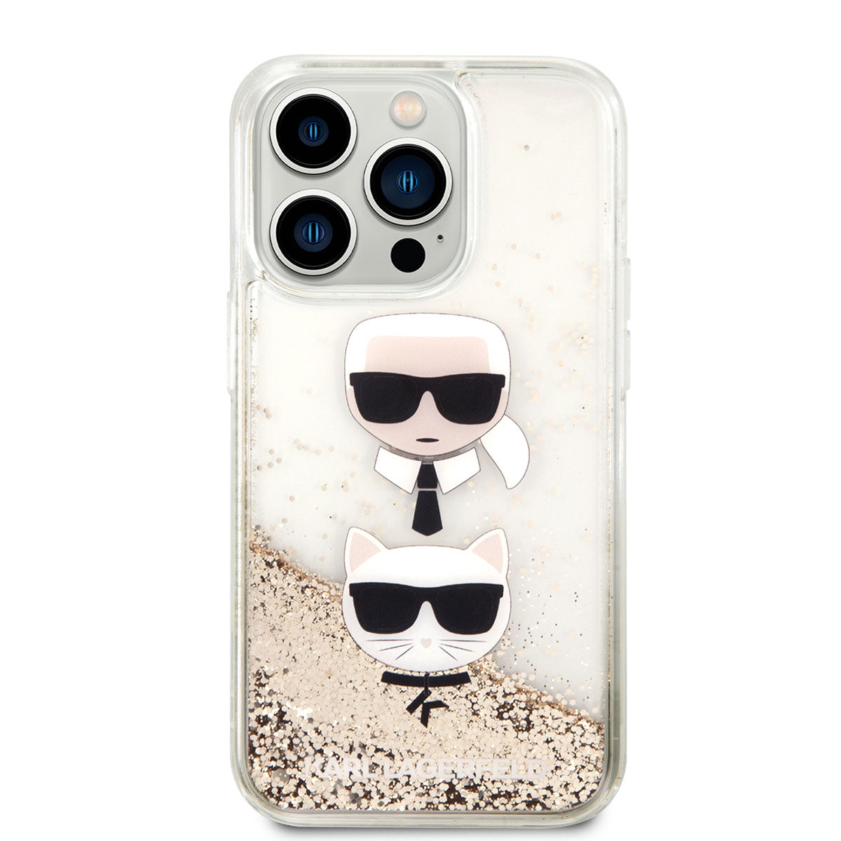 Apple iPhone 14 Pro Max Case Karl Lagerfeld Liquid Glitter K&C Head Design Cover Gold