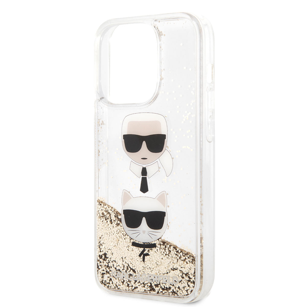 Apple iPhone 14 Pro Max Case Karl Lagerfeld Liquid Glitter K&C Head Design Cover Gold