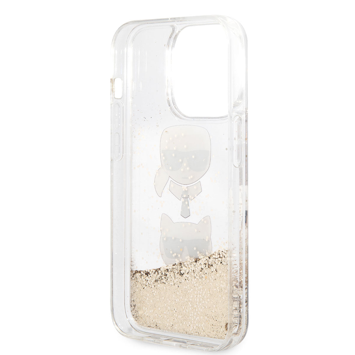 Apple iPhone 14 Pro Max Case Karl Lagerfeld Liquid Glitter K&C Head Design Cover Gold