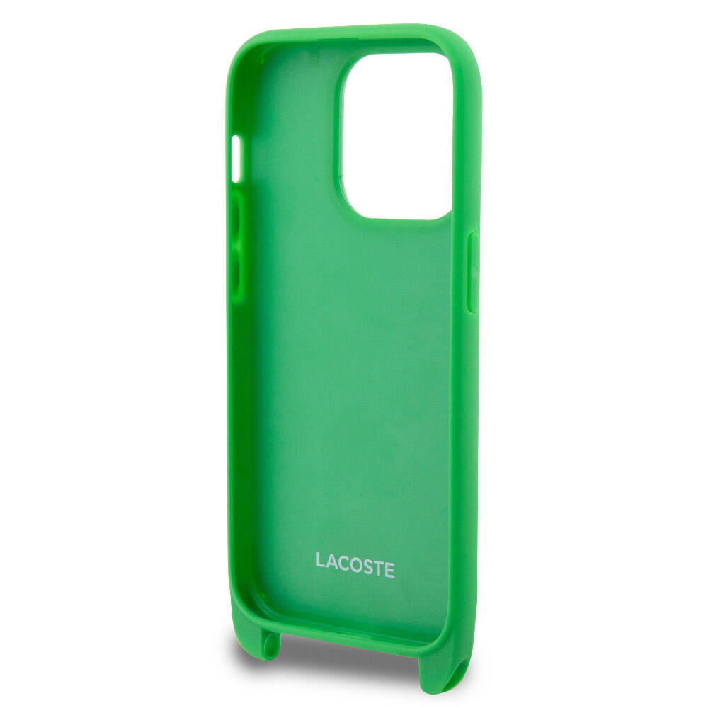 Apple iPhone 14 Pro Max Kılıf Lacoste Orjinal Lisanslı PU Pike Desenli Arka Yüzey Askılı İkonik Timsah Dokuma Logolu Kapak Kırmızı