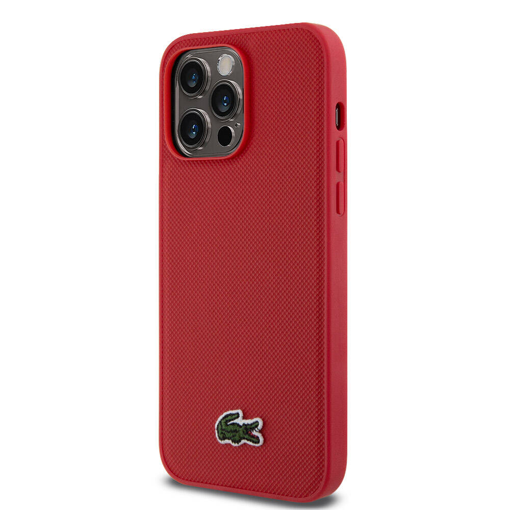 Apple iPhone 14 Pro Max Case Lacoste Original Licensed PU Pique Patterned Back Surface Iconic Crocodile Woven Logo Cover Red