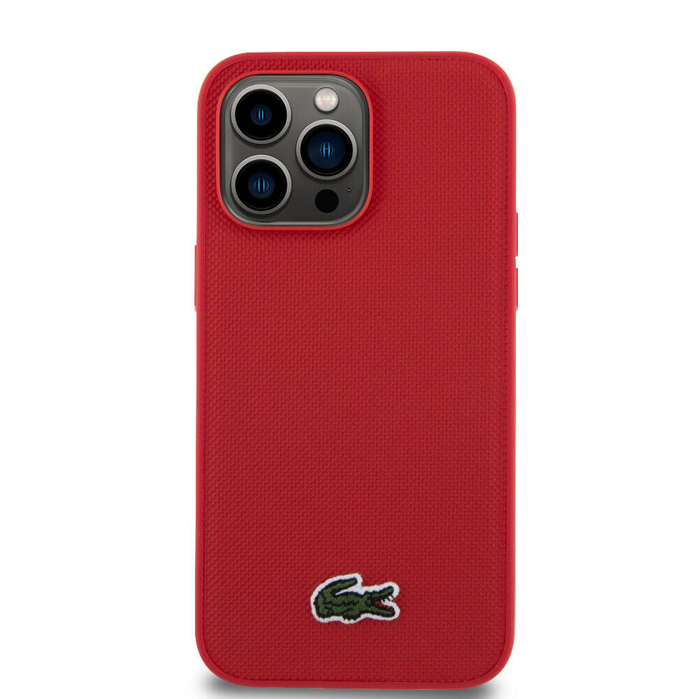 Apple iPhone 14 Pro Max Case Lacoste Original Licensed PU Pique Patterned Back Surface Iconic Crocodile Woven Logo Cover Red