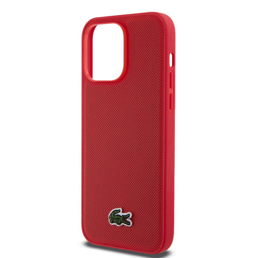 Apple iPhone 14 Pro Max Case Lacoste Original Licensed PU Pique Patterned Back Surface Iconic Crocodile Woven Logo Cover Red