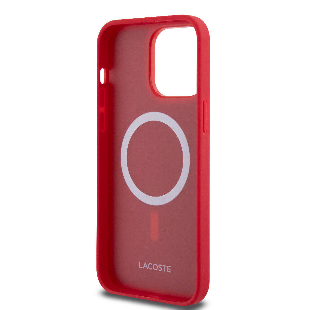Apple iPhone 14 Pro Max Case Lacoste Original Licensed PU Pique Patterned Back Surface Iconic Crocodile Woven Logo Cover Red