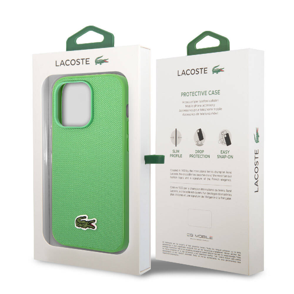 Apple iPhone 14 Pro Max Case Lacoste Original Licensed PU Pique Patterned Back Surface Iconic Crocodile Woven Logo Cover Black