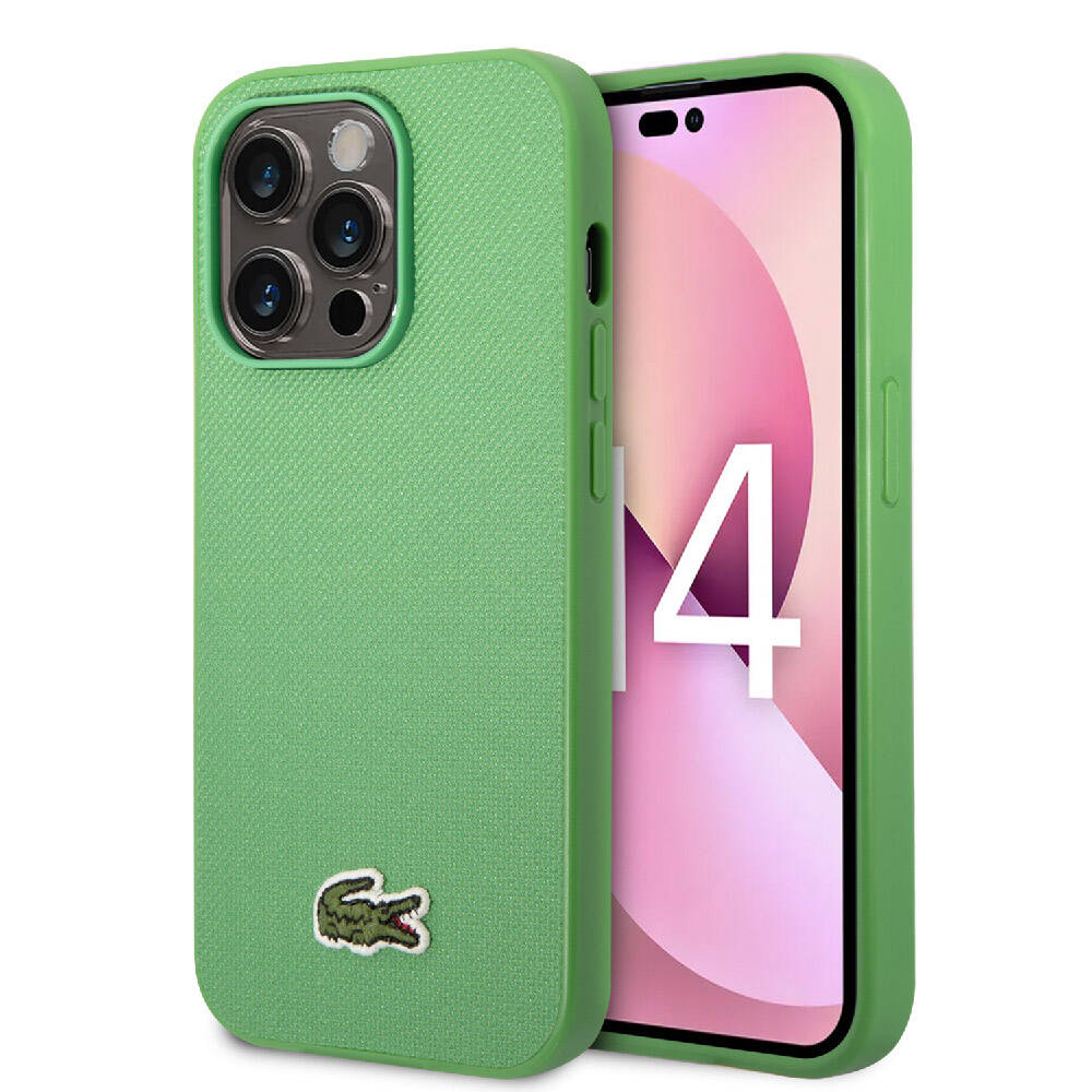 Apple iPhone 14 Pro Max Kılıf Lacoste Orjinal Lisanslı PU Pike Desenli Arka Yüzey İkonik Timsah Dokuma Logolu Kapak Yeşil