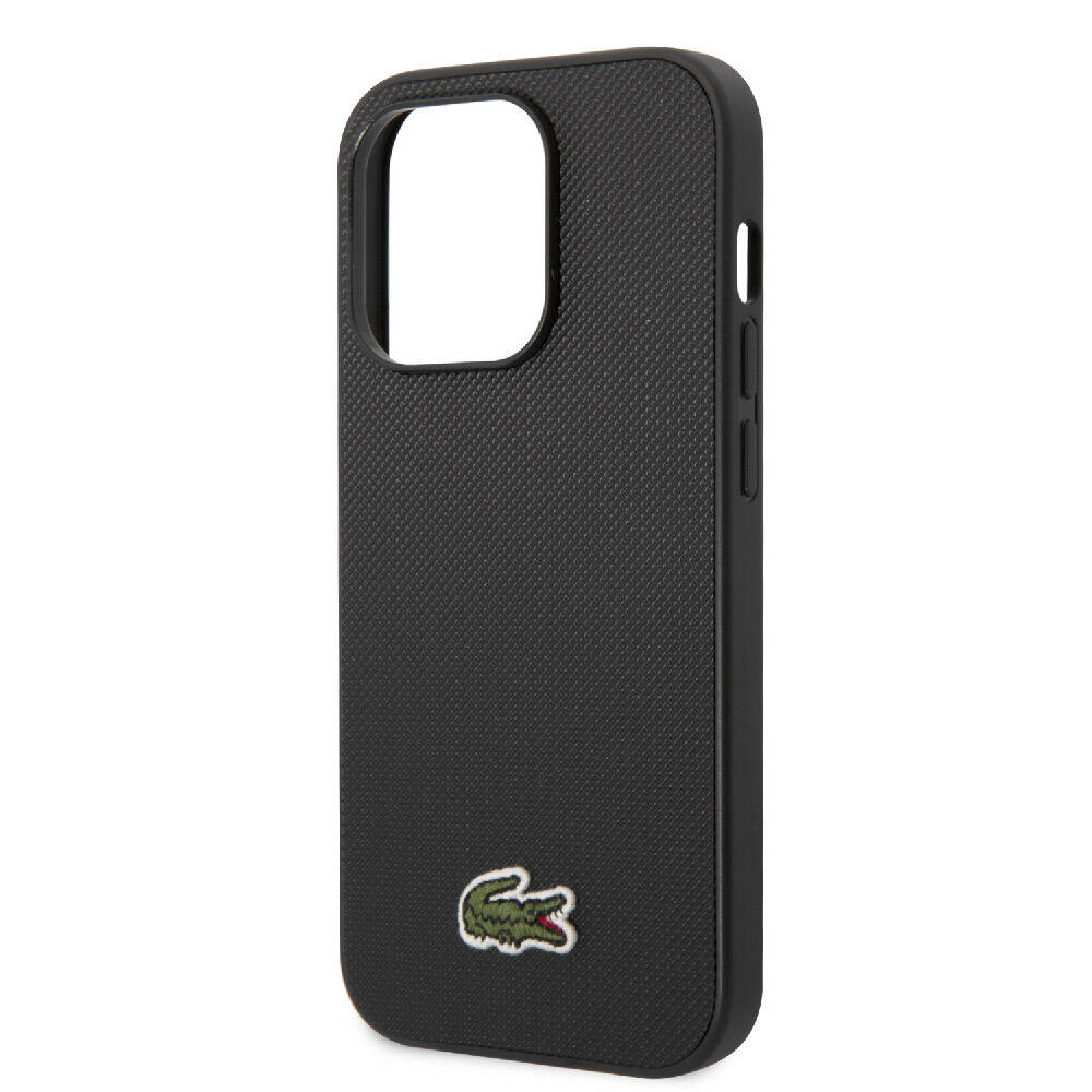 Apple iPhone 14 Pro Max Case Lacoste Original Licensed PU Pique Patterned Back Surface Iconic Crocodile Woven Logo Cover Black
