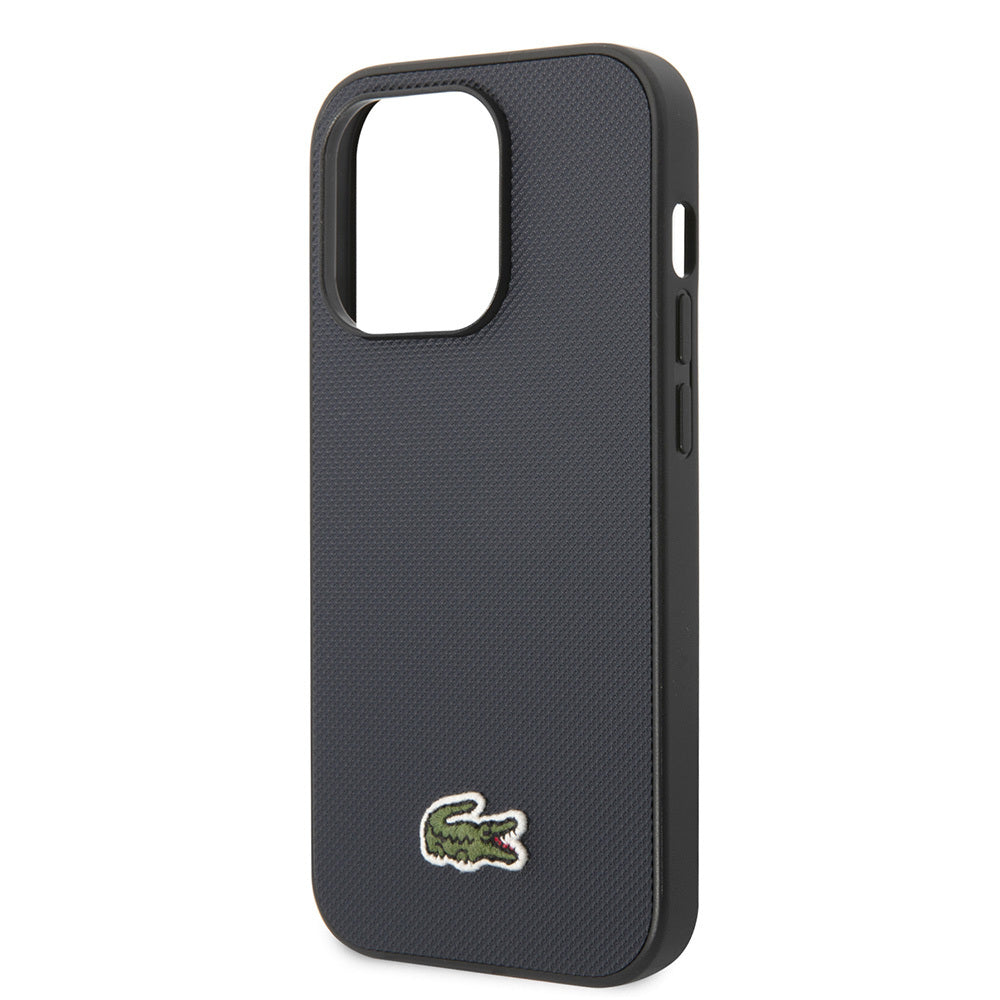 Apple iPhone 14 Pro Max Case Lacoste Original Licensed PU Pique Patterned Back Surface Iconic Crocodile Woven Logo Cover Black