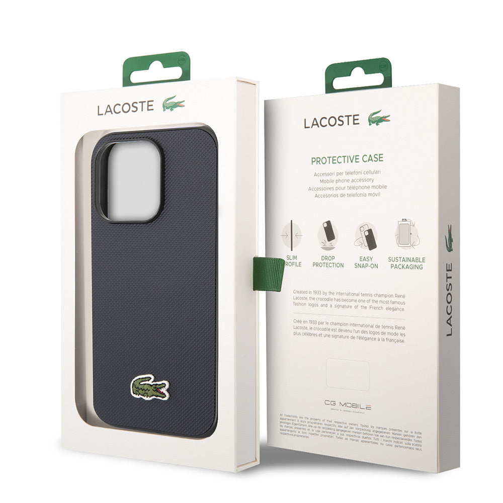 Apple iPhone 14 Pro Max Case Lacoste Original Licensed PU Pique Patterned Back Surface Iconic Crocodile Woven Logo Cover Black