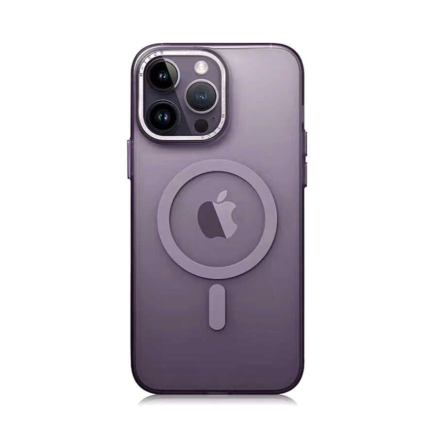Apple iPhone 14 Pro Max Kılıf M-safe Şarj Özellikli Buzlu Sert PC Zore Tuval Kapak
