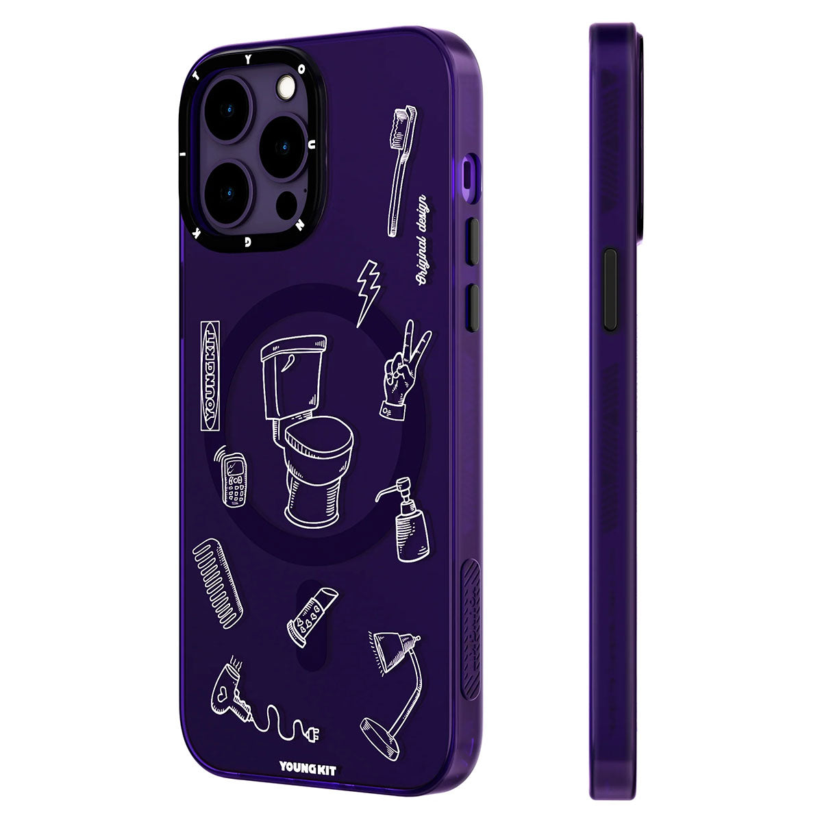 Apple iPhone 14 Pro Max Case M-safe Charging Feature Patterned Youngkit Plaything Series Cover Black