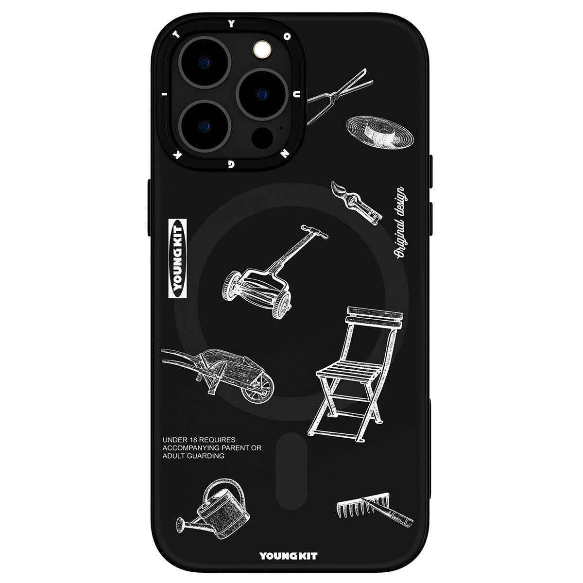 Apple iPhone 14 Pro Max Case M-safe Charging Feature Patterned Youngkit Plaything Series Cover Black
