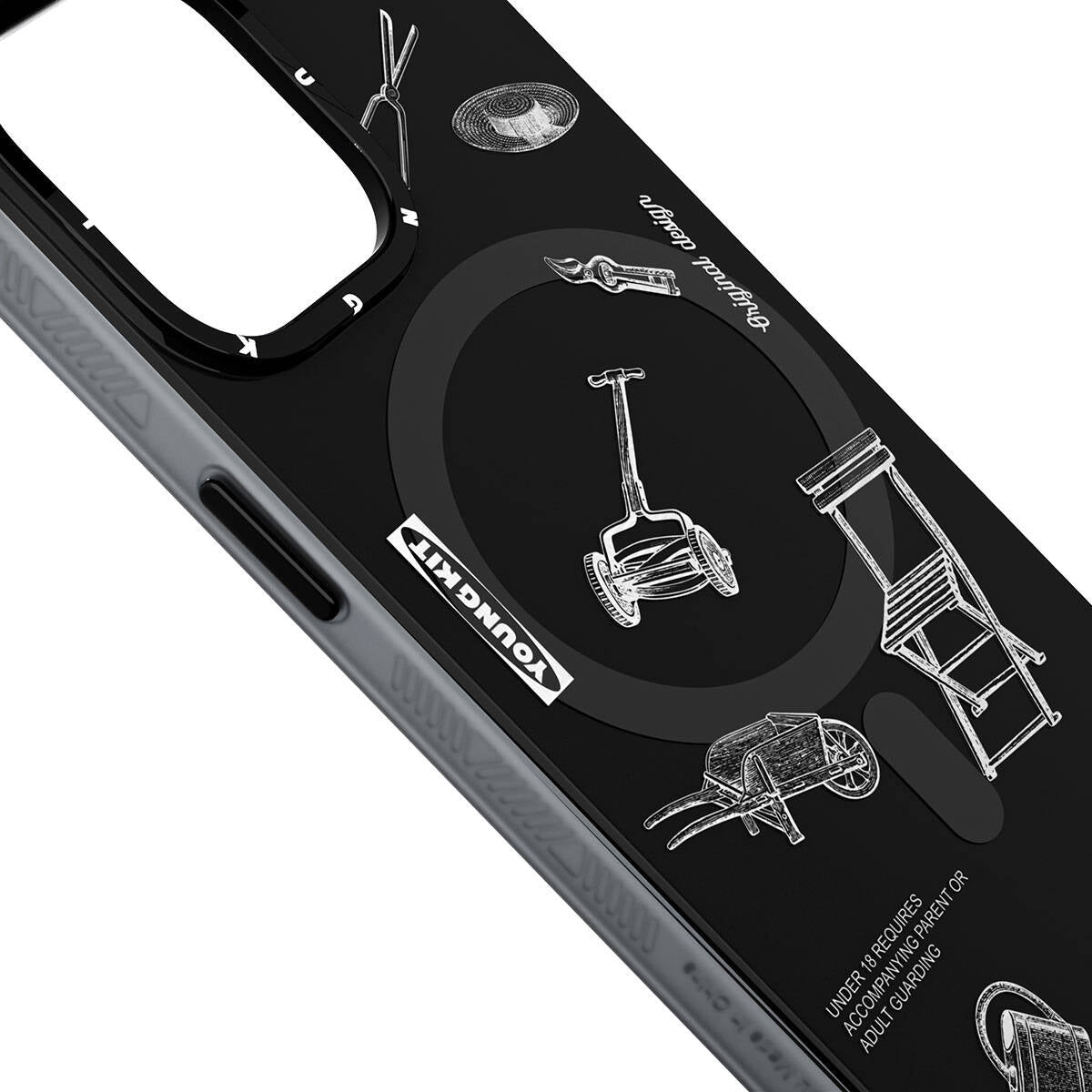 Apple iPhone 14 Pro Max Case M-safe Charging Feature Patterned Youngkit Plaything Series Cover Black