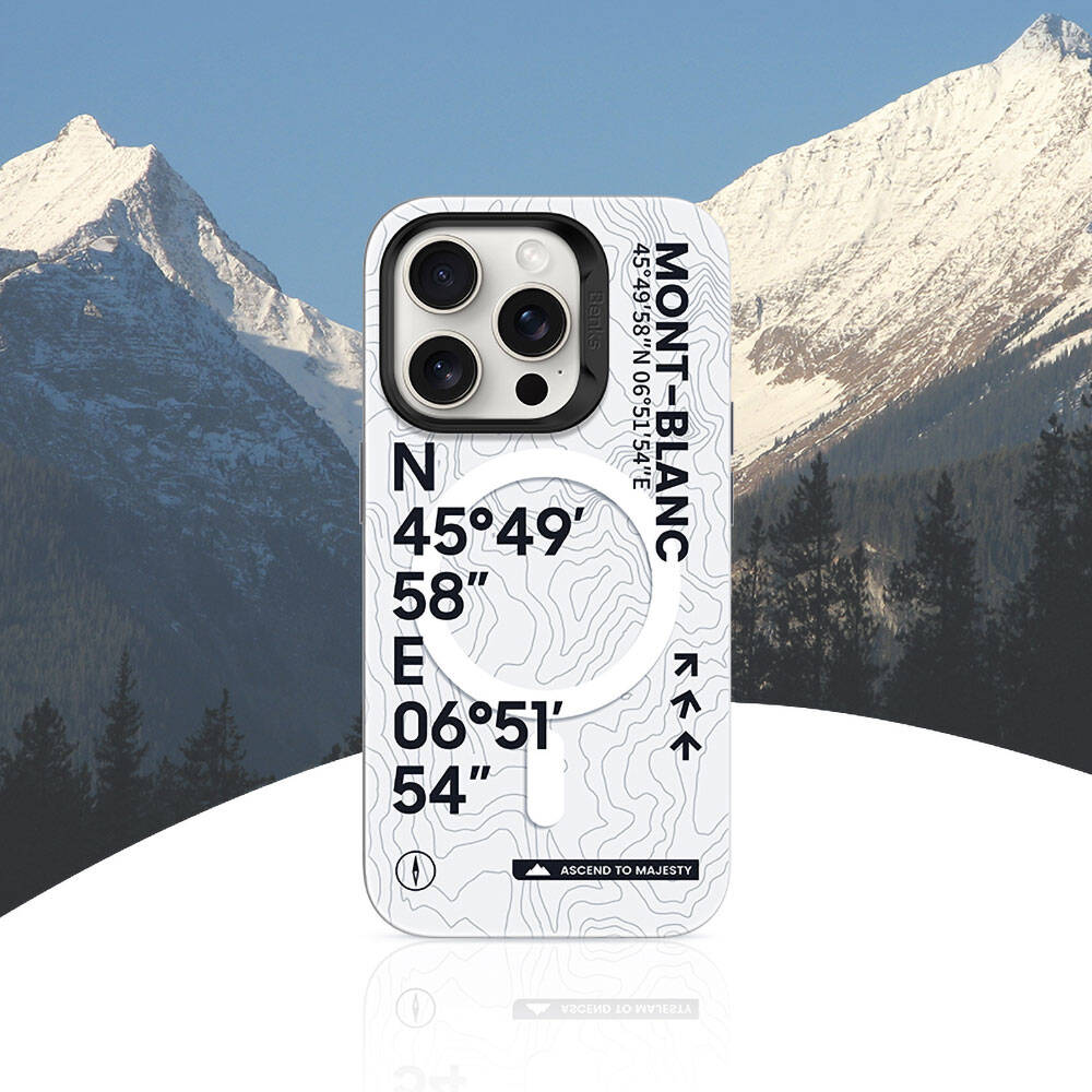 Apple iPhone 14 Pro Max Case M-safe Charging Feature Coordinate Text Patterned Benks Summit Series Cover White