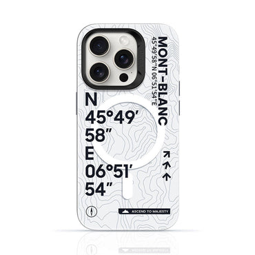Apple iPhone 14 Pro Max Kılıf M-safe Şarj Özellikli Koordinat Yazı Desenli Benks Summit Serisi Kapak Beyaz