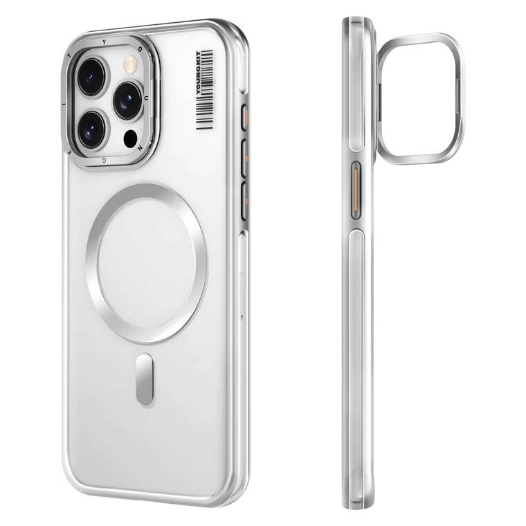 Apple iPhone 14 Pro Max Case M-safe Charging Feature Anti-Yellowing Youngkit Crystal Grid Cover Silver