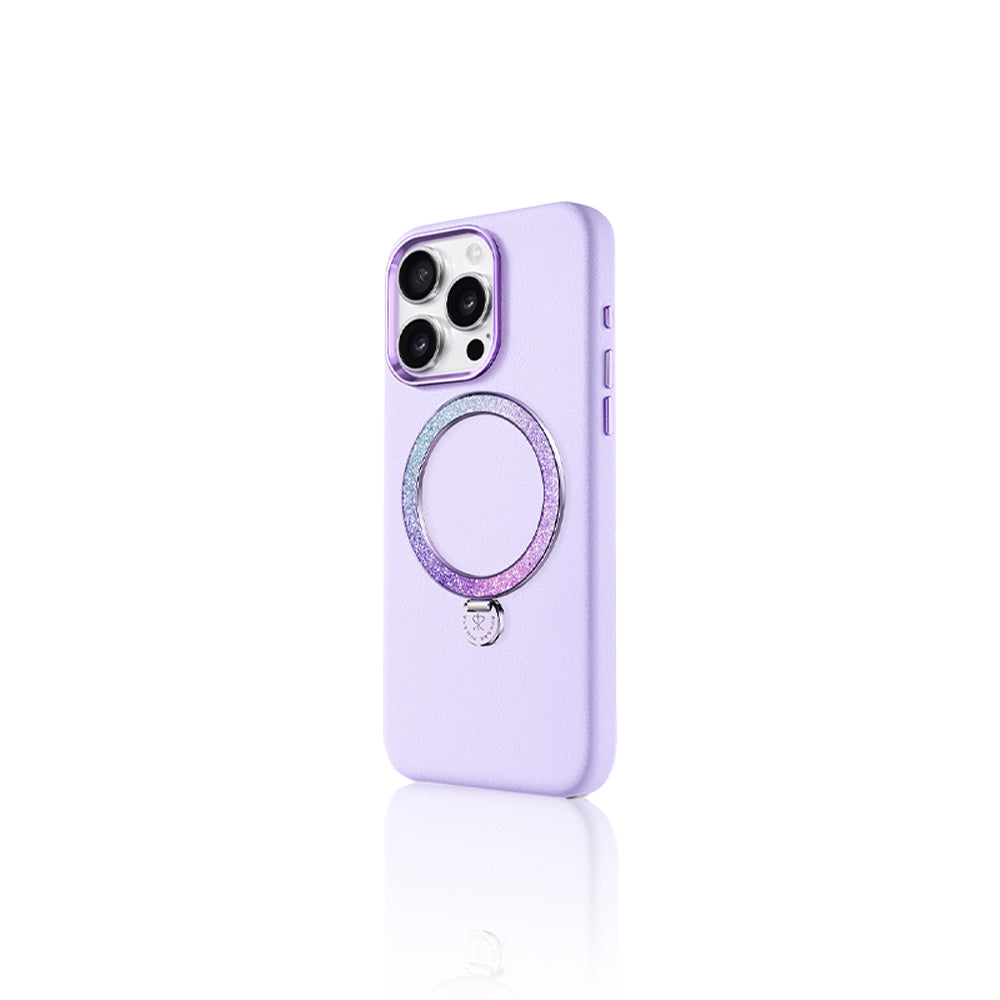 Apple iPhone 14 Pro Max Case M-safe Charging Feature Stand Faux Leather Design Pynana Dancing Circle Series Cover Lilac