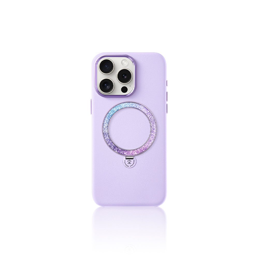 Apple iPhone 14 Pro Max Case M-safe Charging Feature Stand Faux Leather Design Pynana Dancing Circle Series Cover Lilac