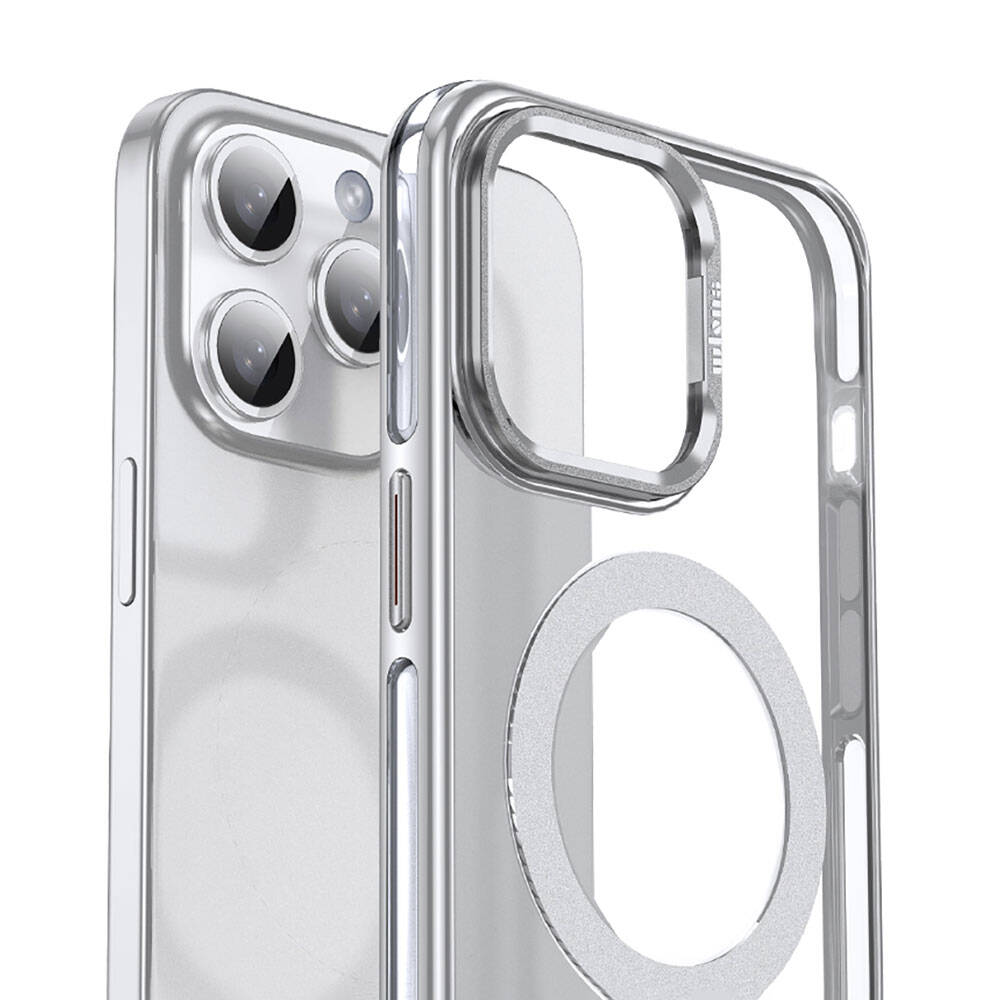 Apple iPhone 14 Pro Max Kılıf M-safe Şarj Özellikli Wlons Standlı Efsane Kapak Gümüş