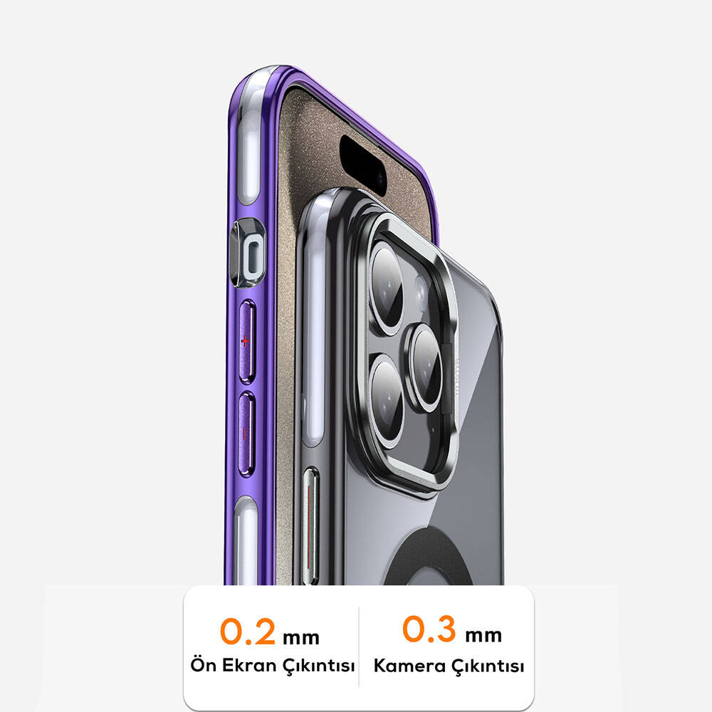 Apple iPhone 14 Pro Max Kılıf M-safe Şarj Özellikli Wlons Standlı Efsane Kapak Gümüş