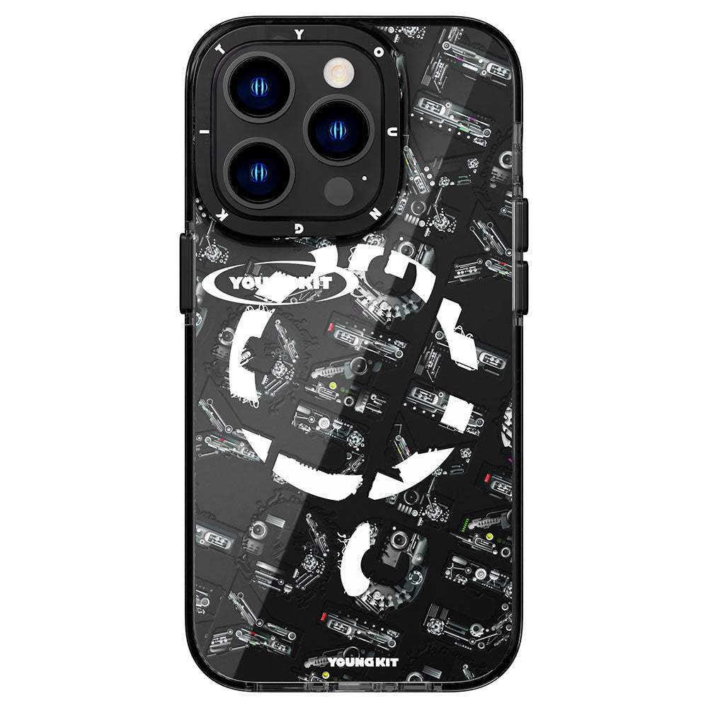 Apple iPhone 14 Pro Max Case M-safe Charging Feature Text Themed YoungKit Mechanic Series Cover Black